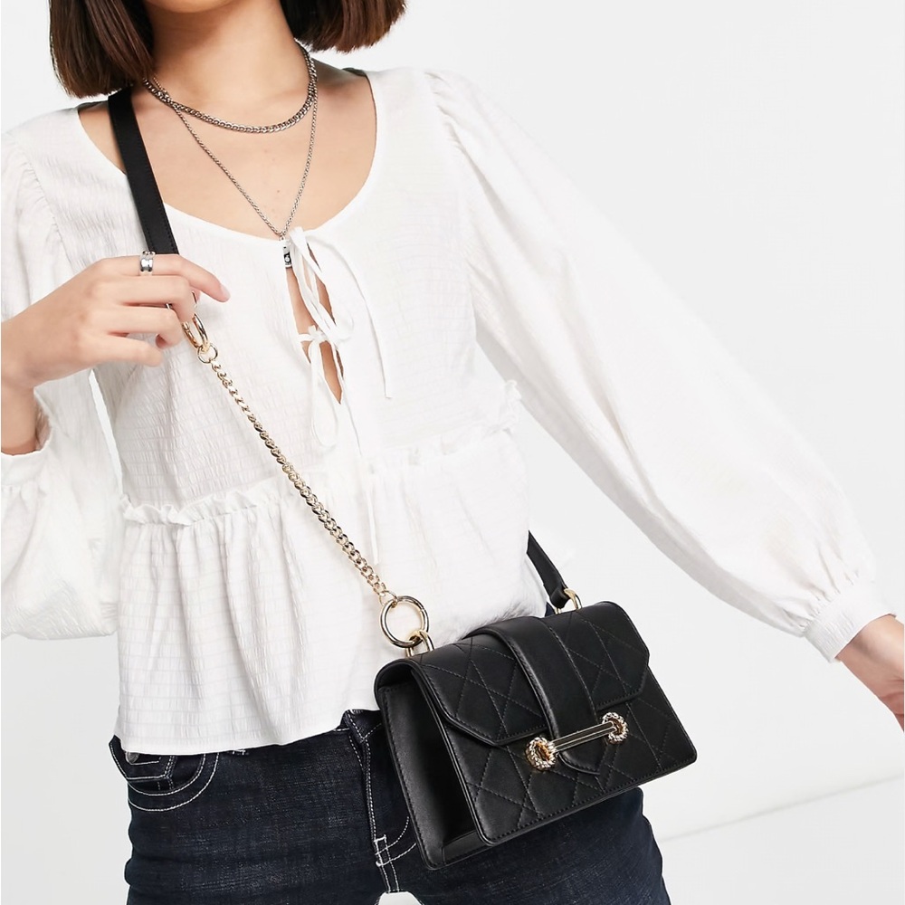 Topshop Black Quilted Crossbody with Gold Details